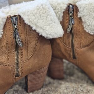 UGG Tan Heeled Boots with Shearling Cuff